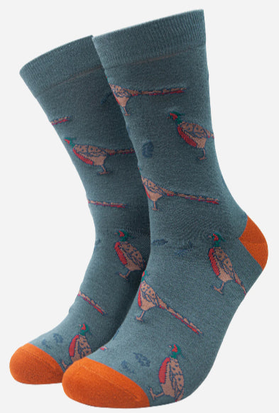 MSH Teal Men’s Pheasant Print Bamboo Socks