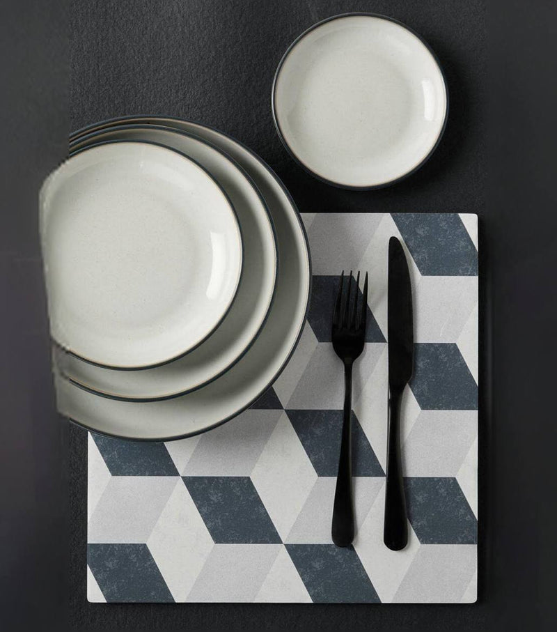 Denby Grey Geometric Square Placemats Set Of 6
