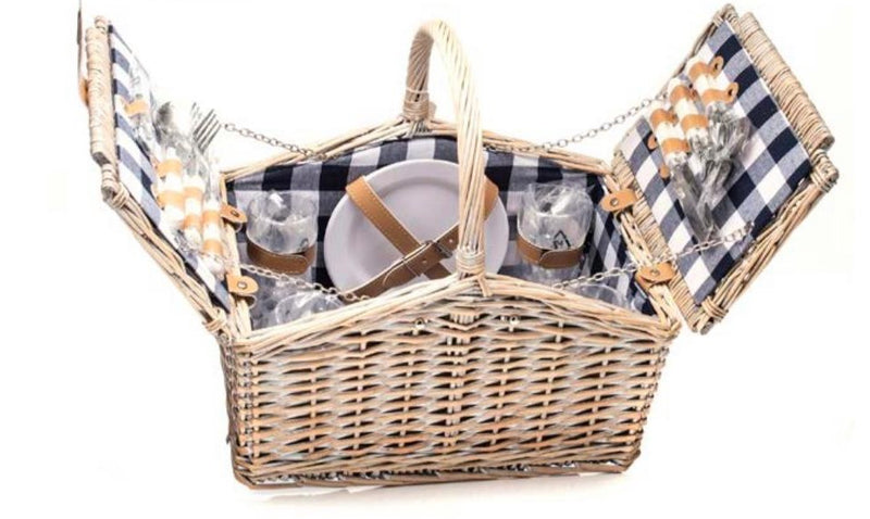 The Grange Collection Luxury Willow Picnic Basket for 4, Centre Opening