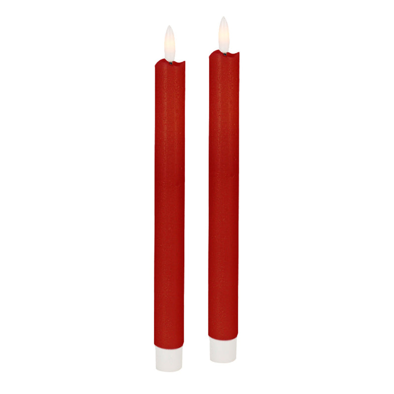 Tara 3D Flame Led Taper Candle Set Red 25CM