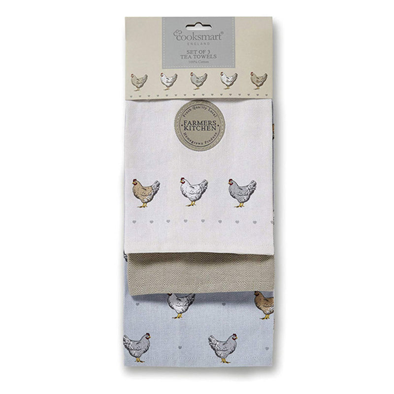 Cooksmart Hen House Lane 3 pack tea towels