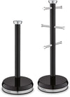 Tower Belle Mug Tree and Towel Pole Set, Stainless Steel, Noir, Black