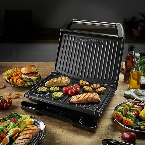 George Foreman Large Steel Grill - 7 Portion Griddle, Hot Plate and Sandwich Maker Bronze