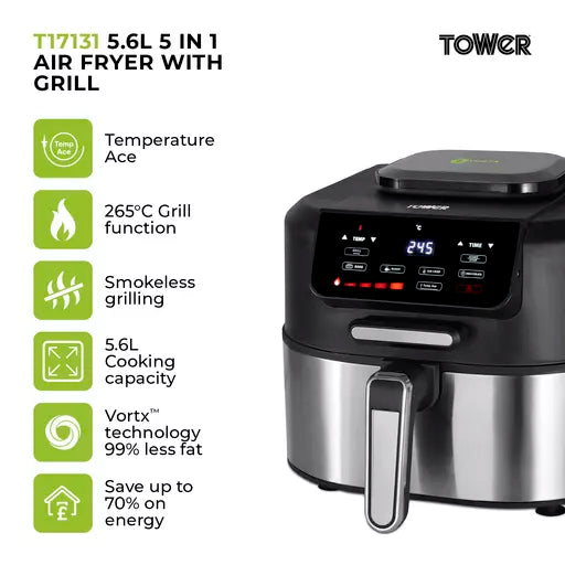 Tower Vortx 5 in 1 Smokeless Grill Air Fryer