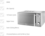 Swan Microwave Silver Mirrored Door, 20L, 800W, with Glass Turntable, 10 Power Levels