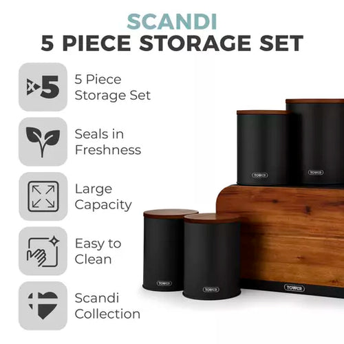 Tower Scandi 5 Piece Storage Set Black