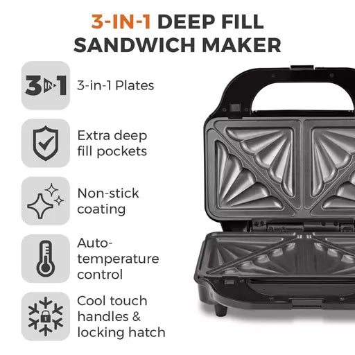 Tower 3 in 1 Deep Filled Sandwich Maker 900W