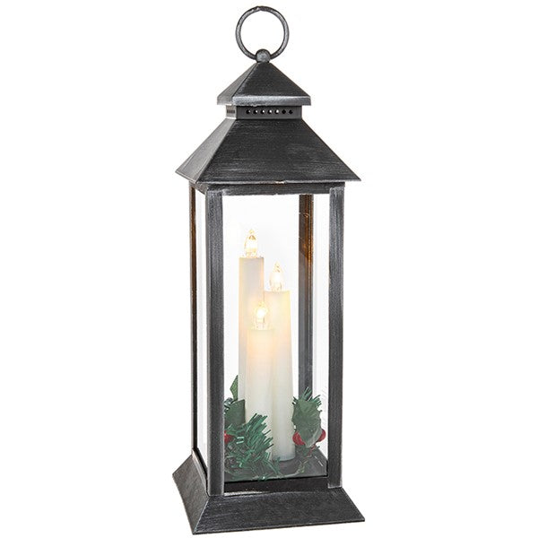 JD Xmas Flame Tall Lantern 3 Candle Black