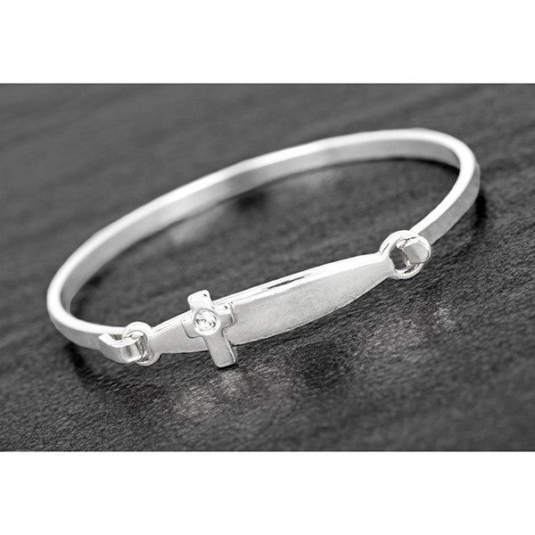 JD Equilibrium Silver Plated Christening Cross Bracelet