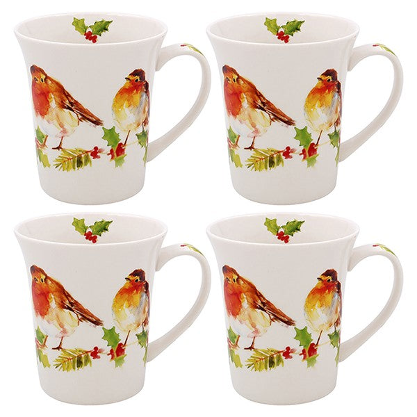 JD Winter Robins Mugs Set Of 4