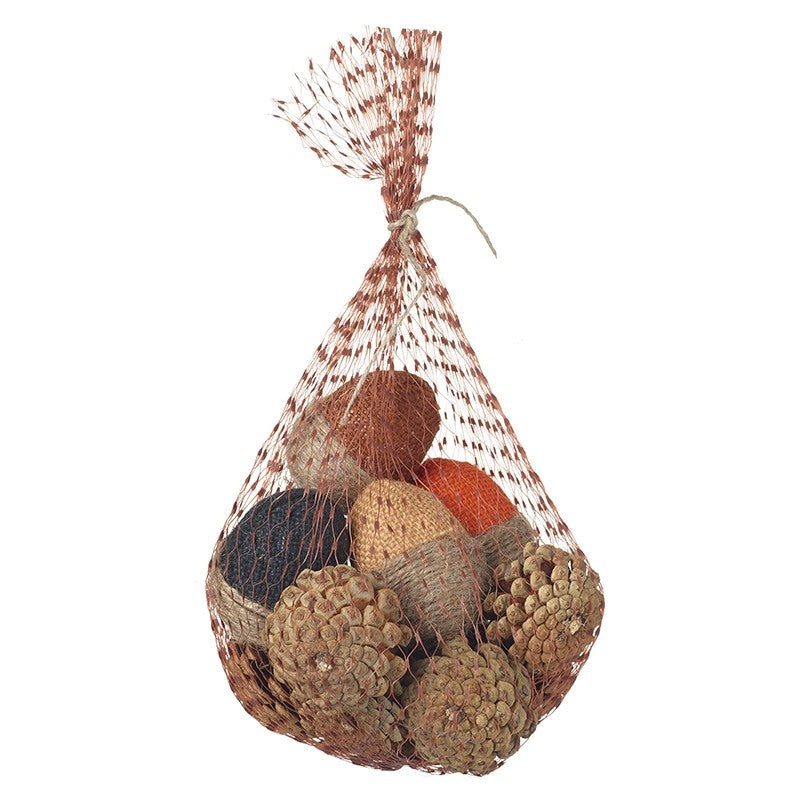 HS Acorns And Pinecones In Net Bag