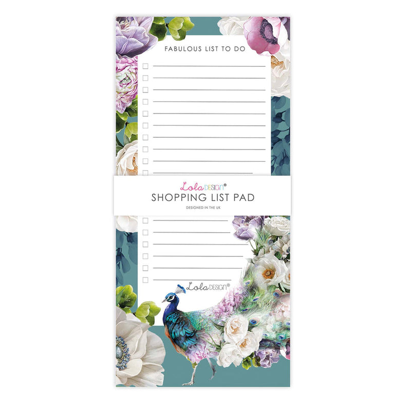 Lola Designs - MAGNETIC TO DO LIST PAD FEATURING BOTANICAL PEACOCK