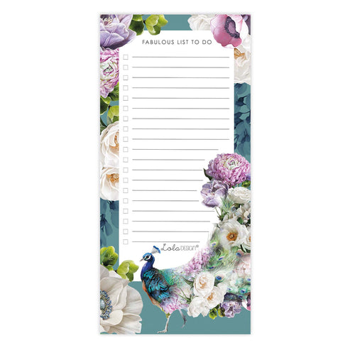 Lola Designs - MAGNETIC TO DO LIST PAD FEATURING BOTANICAL PEACOCK