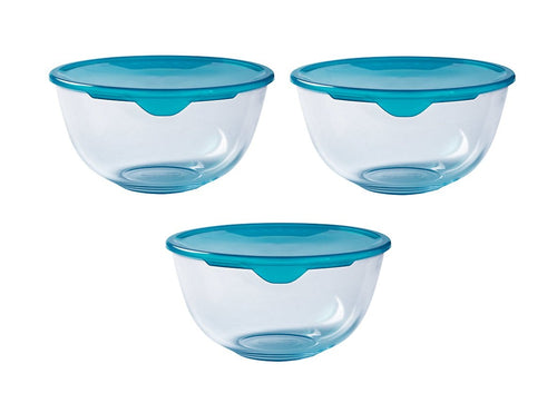 Pyrex 3pce Bowl Set + Lids  (0.5L - 1L - 2L)