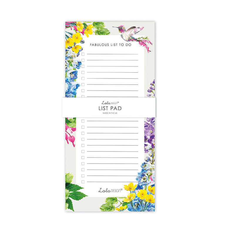 Lola Designs - MAGNETIC TO DO LIST PAD FEATURING BOTANICAL HUMMINGBIRD