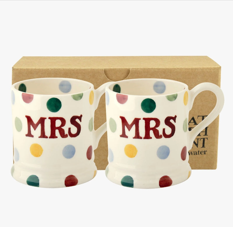 Emma Bridgewater Polka Dot 'Mr & Mrs' Set of 2 1/2 Pint Mugs Boxed