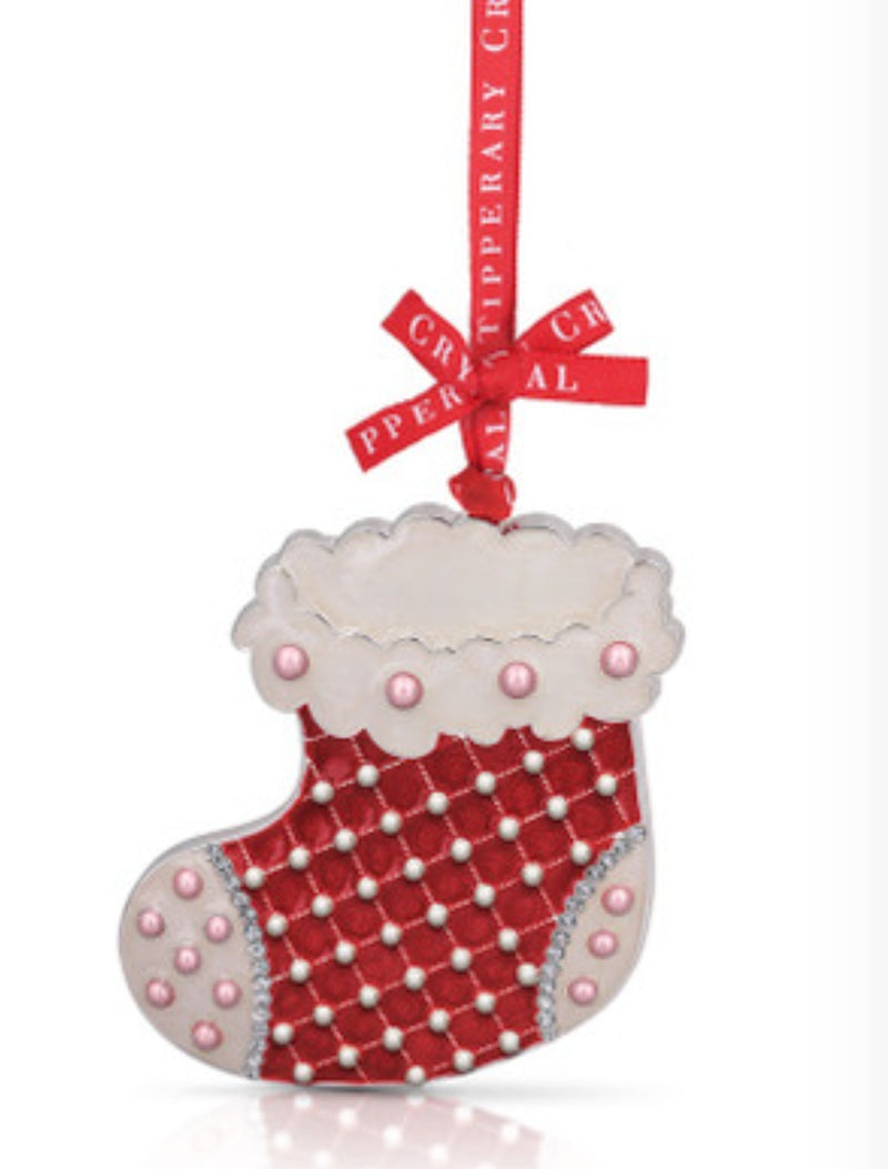 Tipperary Crystal Baby's Pearl Stocking- Christmas Decoration