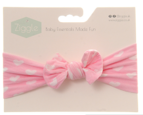 Ziggle Pink and White Hearts Print Bow Turban Headband