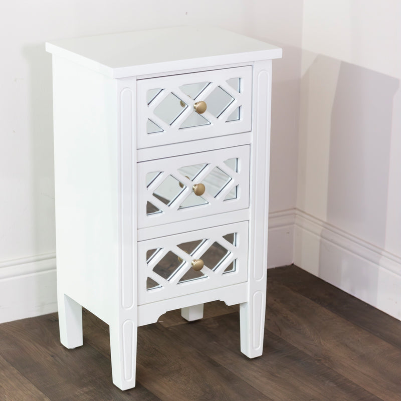 Tara Carla 3 Drawer Mirrored Cabinet - White