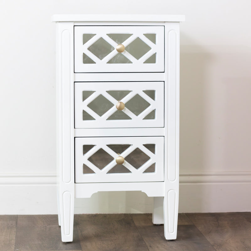 Tara Carla 3 Drawer Mirrored Cabinet - White