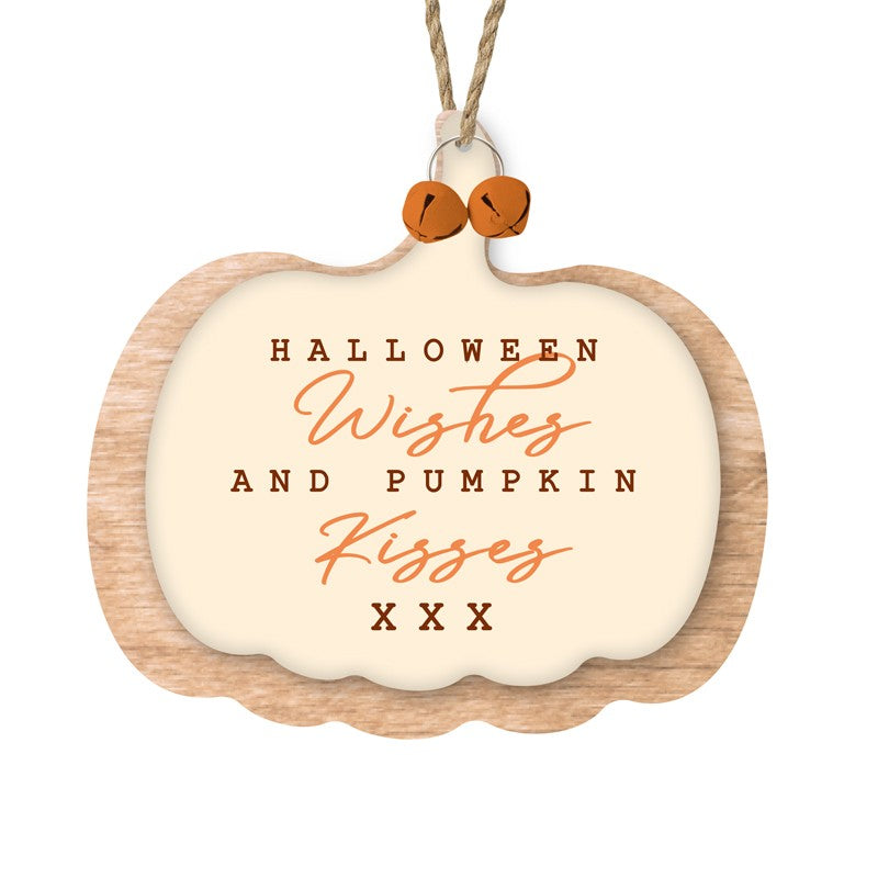 HS Wooden Pumpkin Wishes And Kisses Hanger