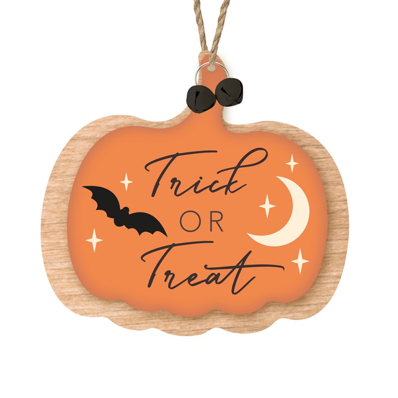 HS Wooden Pumpkin Trick Or Treat Hanger