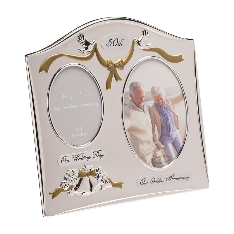 WID PHOTO FRAME 2 TONE SILVER PLATED 50th ANNIVERSARY